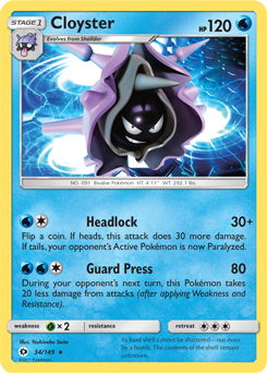 Cloyster 34/149 Pokémon card from Sun & Moon for sale at best price