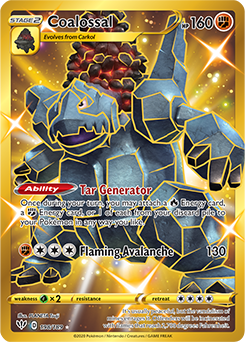 Secret Gold Pokémon card Coalossal 198/189 from Darkness Ablaze expansion
