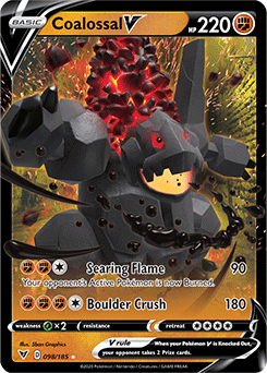 Ultra rare V Pokémon card Coalossal V 098/185 from Vivid Voltage expansion