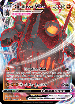 Ultra rare VMAX Pokémon card Coalossal VMAX 099/185 from Vivid Voltage expansion