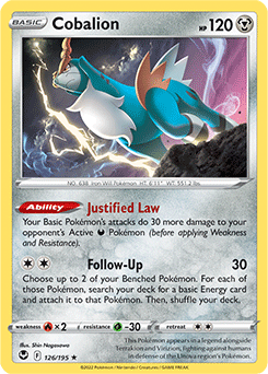 Rare Pokémon card Cobalion 126/195 from Silver Tempest expansion