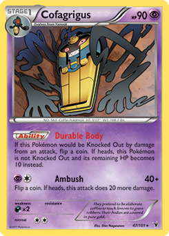Rare Pokémon card Cofagrigus 47/101 from Noble Victories expansion