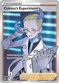 Full Art Trainer Pokémon card Colress's Experiment 190/196 from Lost Origin expansion