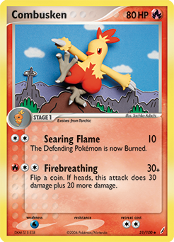 Uncommon Pokémon card Combusken 31/100 from Ex Crystal Guardians expansion