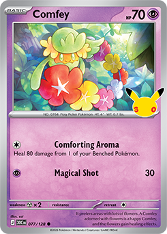 Common Pokémon card Comfey 077/128 from 30th Celebration expansion