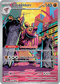 Illustration rare Pokémon card Conkeldurr 127/86 from Black Bolt expansion