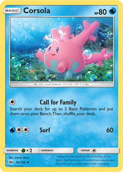 Uncommon Pokémon card Corsola 36/149 from Sun & Moon expansion