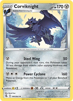 Rare Pokémon card Corviknight 190/264 from Fusion Strike expansion