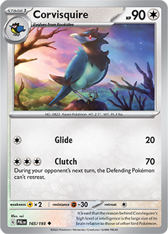 Uncommon Pokémon card Corvisquire 165/193 from Paldea Evolved expansion