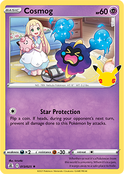 Rare Pokémon card Cosmog 13/25 from Celebrations expansion