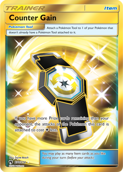 Secret Gold Pokémon card Counter Gain 230/214 from Lost Thunder expansion