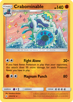 Rare Pokémon card Crabominable 105/214 from Unbroken Bonds expansion