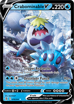 Ultra rare V Pokémon card Crabominable V 76/264 from Fusion Strike expansion