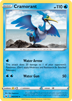 Rare Pokémon card Cramorant 62/202 from Sword & Shield expansion