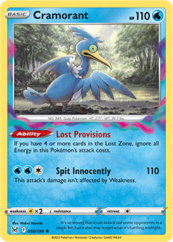 Rare Pokémon card Cramorant 050/196 from Lost Origin expansion