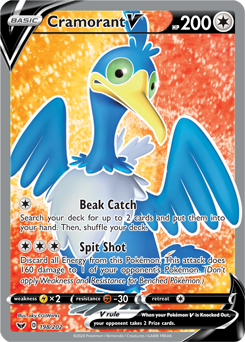 Full Art V Pokémon card Cramorant V 198/202 from Sword & Shield expansion