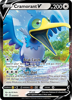 Ultra rare V Pokémon card Cramorant V 054/072 from Shining Fates expansion