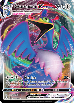 Ultra rare VMAX Pokémon card Cramorant VMAX 055/072 from Shining Fates expansion