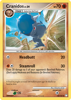 Uncommon Pokémon card Cranidos 43/123 from Mysterious Treasures expansion