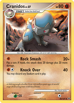 Uncommon Pokémon card Cranidos 46/127 from Platinuim expansion