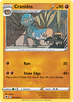 Uncommon Pokémon card Cranidos 076/189 from Astral Radiance expansion
