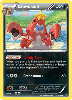Crawdaunt 92/160 Pokémon card from Primal Clash for sale at best price