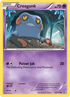 Common Pokémon card Croagunk 62/113 from Legendary Treasures expansion
