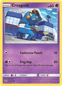 Common Pokémon card Croagunk 54/147 from Burning Shadows expansion