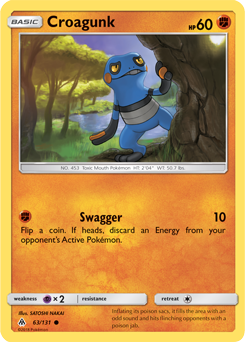 Common Pokémon card Croagunk 63/131 from Forbidden Light expansion