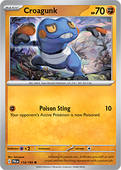 Common Pokémon card Croagunk 114/193 from Paldea Evolved expansion
