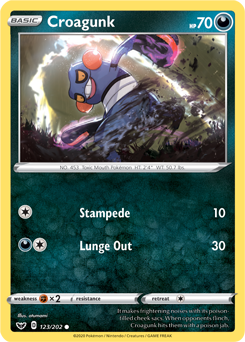 Common Pokémon card Croagunk 123/202 from Sword & Shield expansion