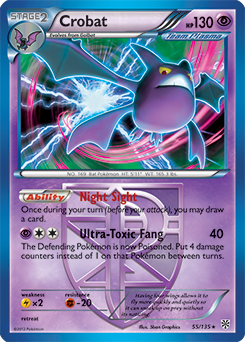 Rare holo Pokémon card Crobat 55/135 from Plasma Storm expansion