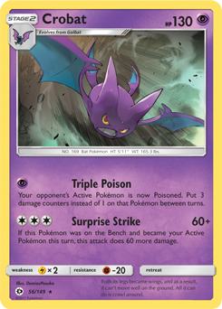 Rare holo Pokémon card Crobat 56/149 from Sun & Moon expansion