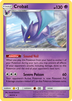 Rare holo Pokémon card Crobat 66/214 from Unbroken Bonds expansion