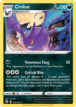 Rare Holo Pokémon card Crobat 105/195 from Silver Tempest expansion