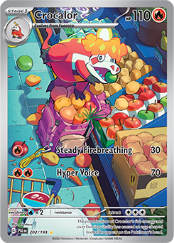 Illustration rare Pokémon card Crocalor 202/193 from Paldea Evolved expansion