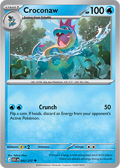 Carte Pokémon Peu commune Crocrodil 42/217 de la série Héros Transcendants