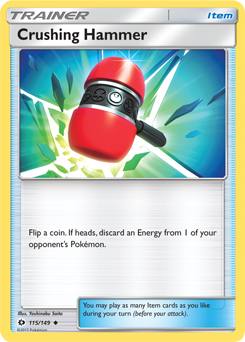 Uncommon Pokémon card Crushing Hammer 115/149 from Sun & Moon expansion