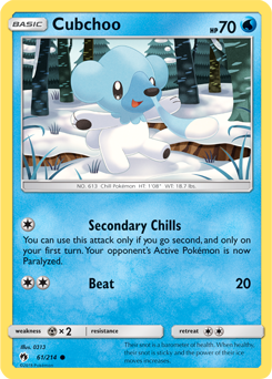 Common Pokémon card Cubchoo 61/214 from Lost Thunder expansion