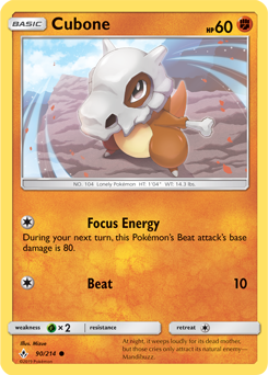 Common Pokémon card Cubone 90/214 from Unbroken Bonds expansion