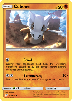 Common Pokémon card Cubone 105/236 from Unified Minds expansion