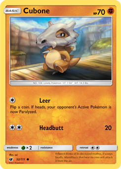 Common Pokémon card Cubone 52/111 from Crimson Invasion expansion