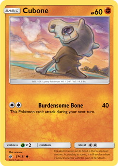 Common Pokémon card Cubone 57/131 from Forbidden Light expansion
