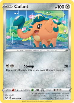 Common Pokémon card Cufant 136/202 from Sword & Shield expansion