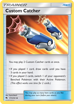 Uncommon Pokémon card Custom Catcher 171/214 from Lost Thunder expansion