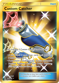 Secret Gold Pokémon card Custom Catcher 231/214 from Lost Thunder expansion