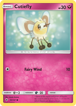 Common Pokémon card Cutiefly 95/147 from Burning Shadows expansion