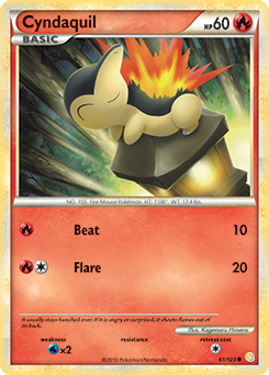 Common Pokémon card Cyndaquil 61/123 from HeartGold SoulSilver expansion
