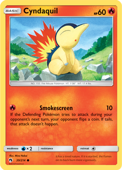 Common Pokémon card Cyndaquil 39/214 from Lost Thunder expansion
