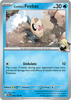 Common Pokémon card Cynthia's Feebas 52/182 from Destined Rivals expansion